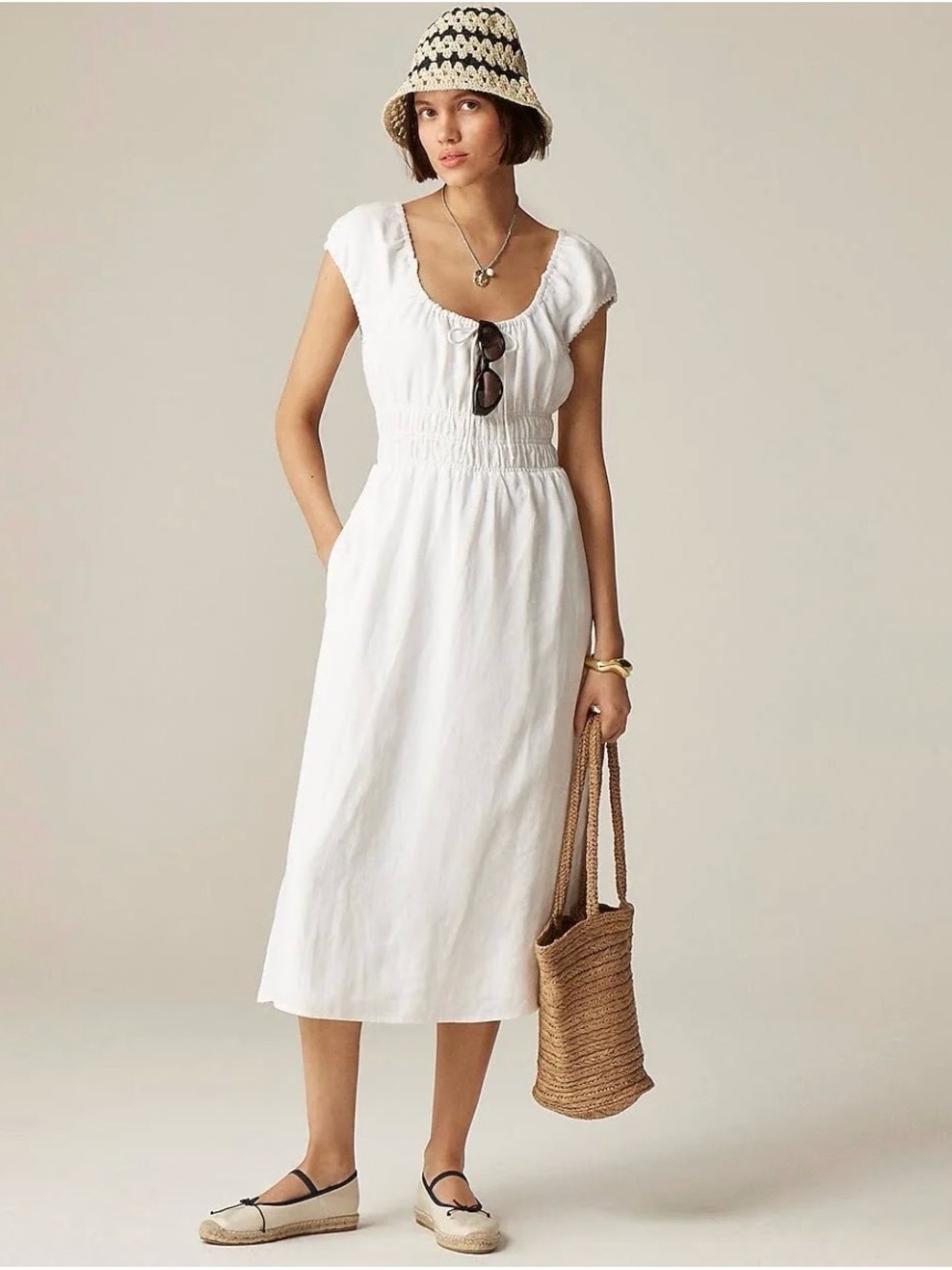J.Crew Cap-sleeve midi dress in linen